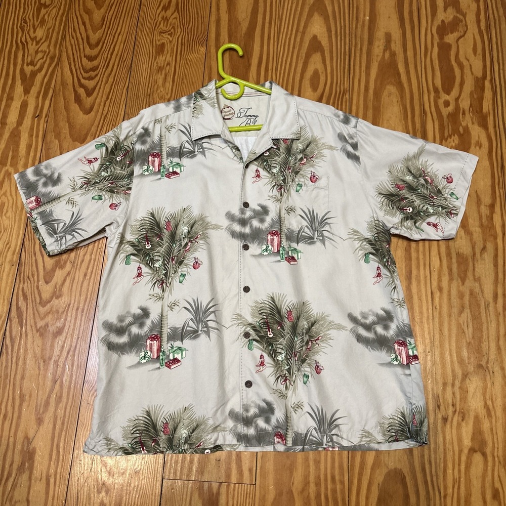 TOMMY BAHAMA Christmas‎ Hawaiian Shirt Hula Girls Palms Guitars Decor Men's XL